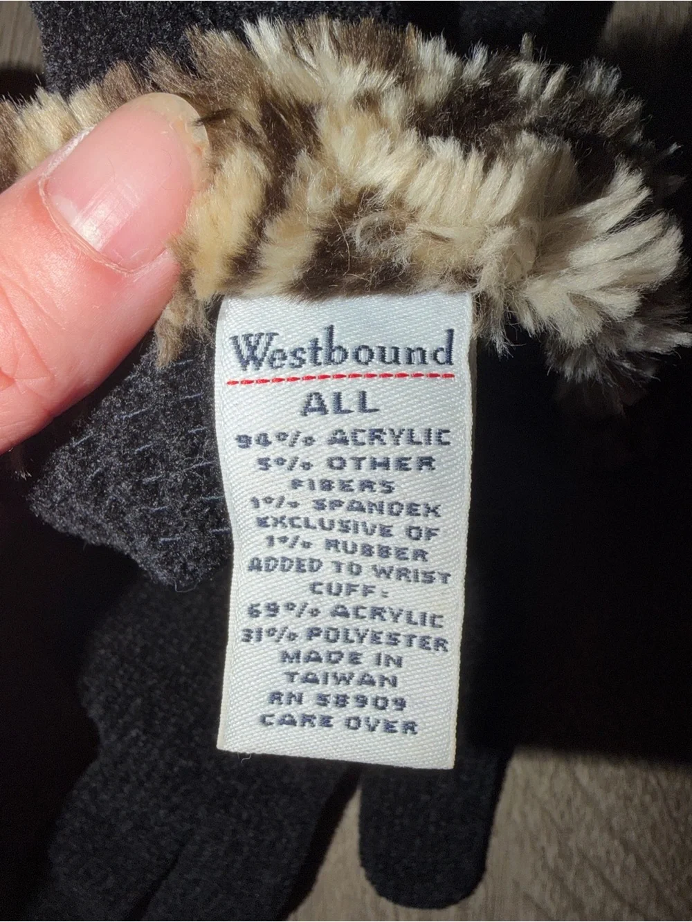 Vintage Westbound Black Gloves with Leopard Faux-Fur Cuffs
